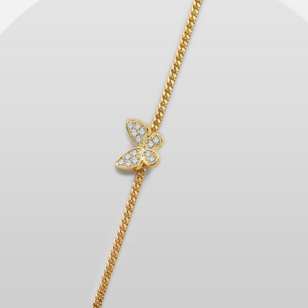 Gold Color Butterfly Zircon Charm Bracelet for Women Copper Vintage Elegant Jewelry