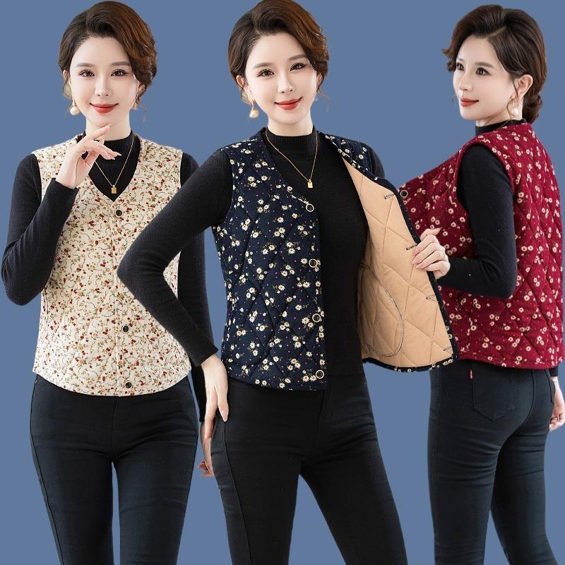 Kwiatowa kamizelka damska jesień i zima ciepła kamizelka do noszenia wewnątrz i na zewnątrz kamizelka podszewka