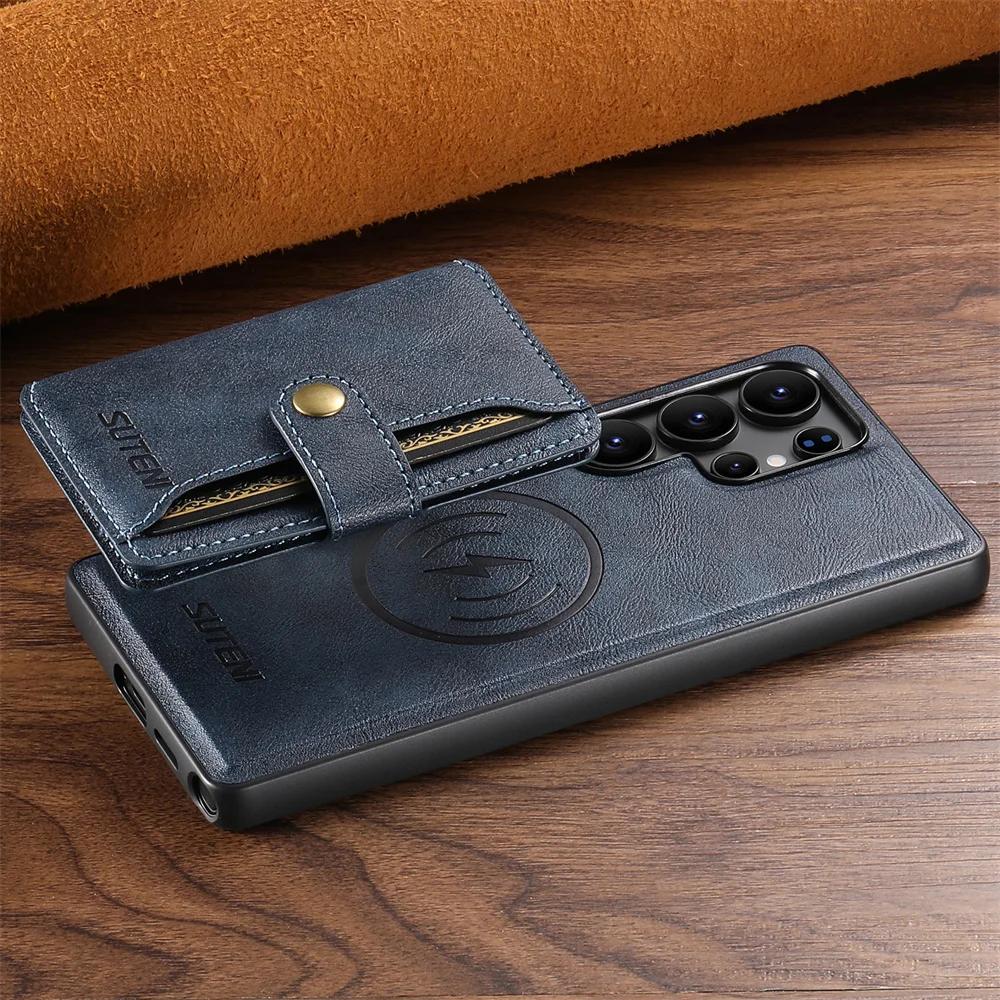 For MagSafe Magnetic Detachable Wallet with Card Holder Phone Case for Galaxy S25 S24 S23 S22 Ultra Leather Protective Cover