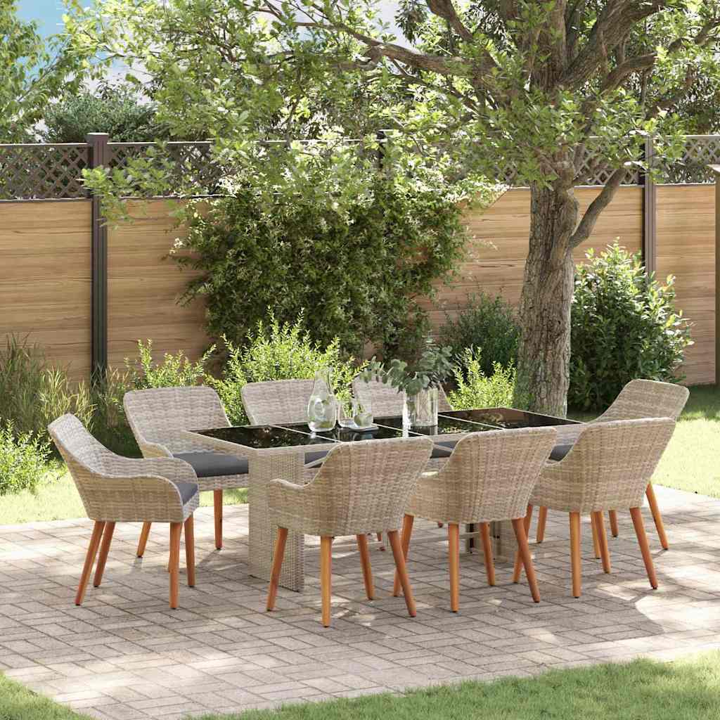 vidaXL Garden Dining Set 9 Pcs Light Grey Poly Rattan