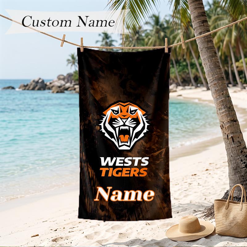 Wests Tigers Individuell bedrucktes Strandtuch Personalisierbares Weiches Handtuch für Schwimmen Strand Reisen