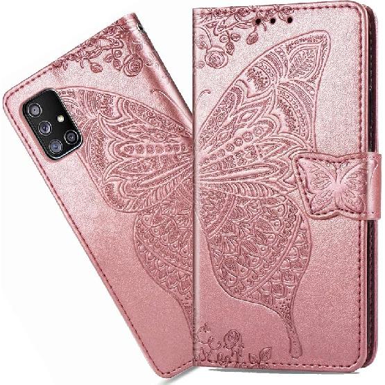 CCSmall for Samsung Galaxy A71 5G Wallet Case Bling for Women Girls, Floral Diamond Cute Butterfly PU Leather Flip Case Cover with Card Slot Holder