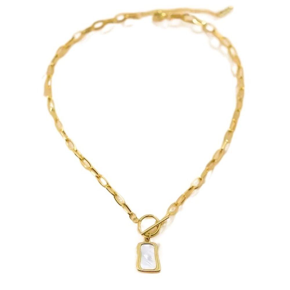 Trapezoidal Shape Geometric Pendant Necklace OT Buckle Oyster Pendant Necklace Wedding