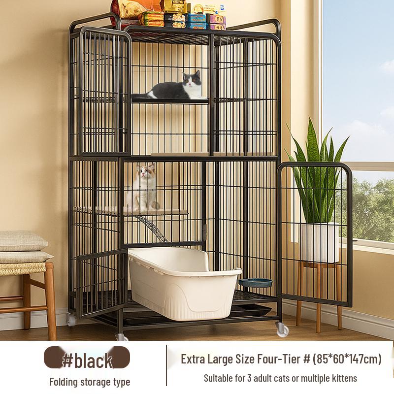Foldable Indoor Cat Cage with Toilet – Space-Saving Cat House and Balcony for Small Apartments