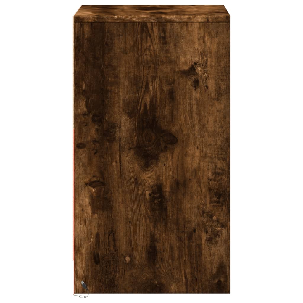 LED Nightstand, Smoked Oak, Wood-Based Material