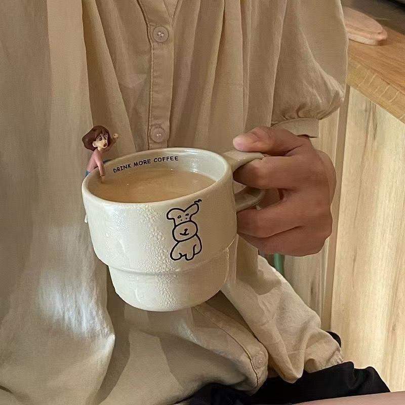 

Кружка с рисунком собаки из мультфильма Кофейная чашка с молоком для завтрака Пара Керамическая Ежедневная питьевая вода Офисный подарок 201-300ml белый