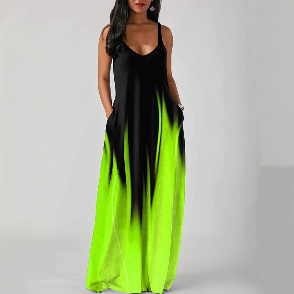 Einteiliges Mid-Waist-Kleid, Trägertyp, temperamentvoll, elegant, Taschendruck, Urlaubs-Strandkleid