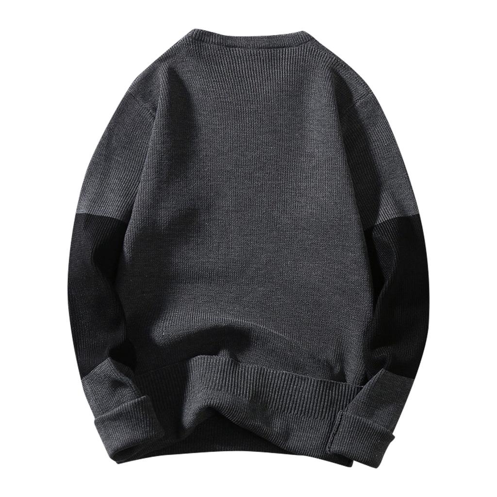 Fashion Casual Long Sleeve Color Contrast Round Neck Men'S Sweater Loose Pullover