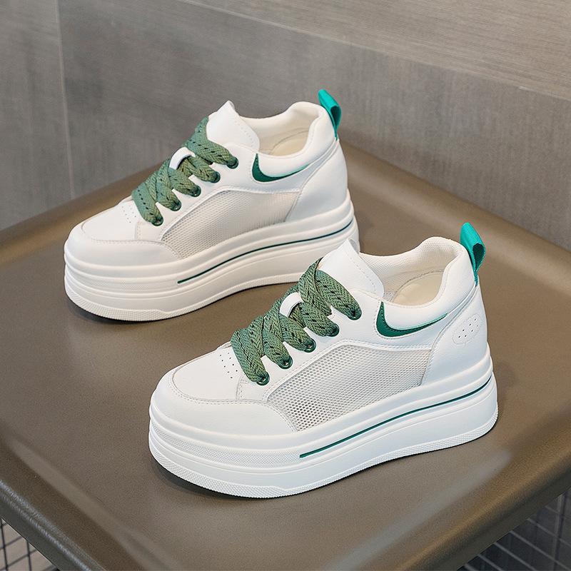 Small Inner Height Increase Women's Shoes 2025 New Small Size Thick-soled Slope Heel Casual Single Shoes Breathable Lace-up White Shoes Women