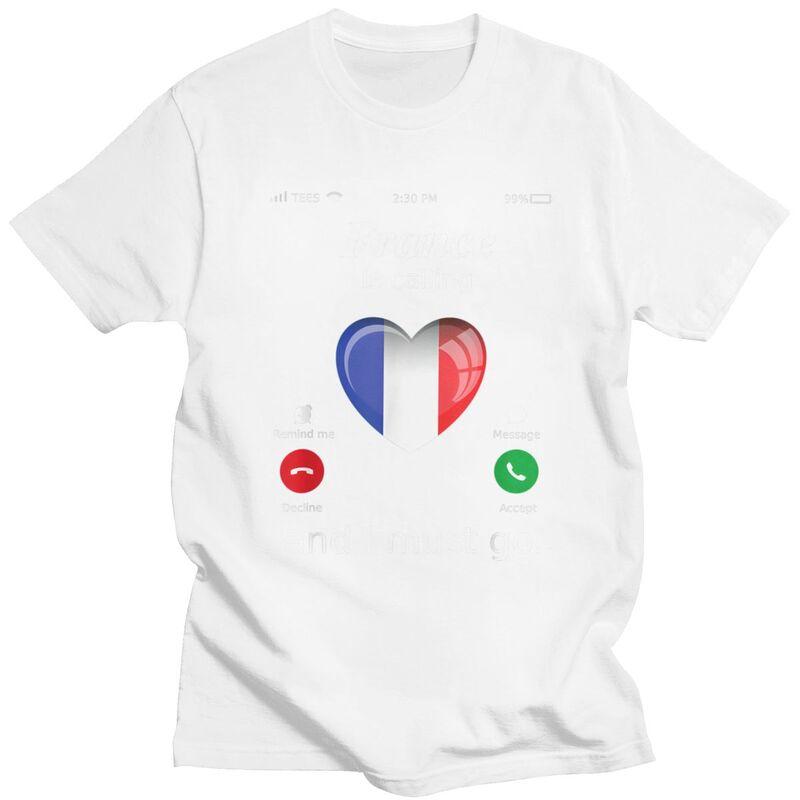 La Francia Chiama e Devo Andare T-shirt da Uomo Tshirt Moda Regalo San Valentino Maglietta T-shirt Bandiera Francese