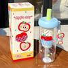 New Plastic Water Bottle Cute Design Cartoon Apple Pattern Drinking Bottle Red Color Straw Water Cup for Women Girls