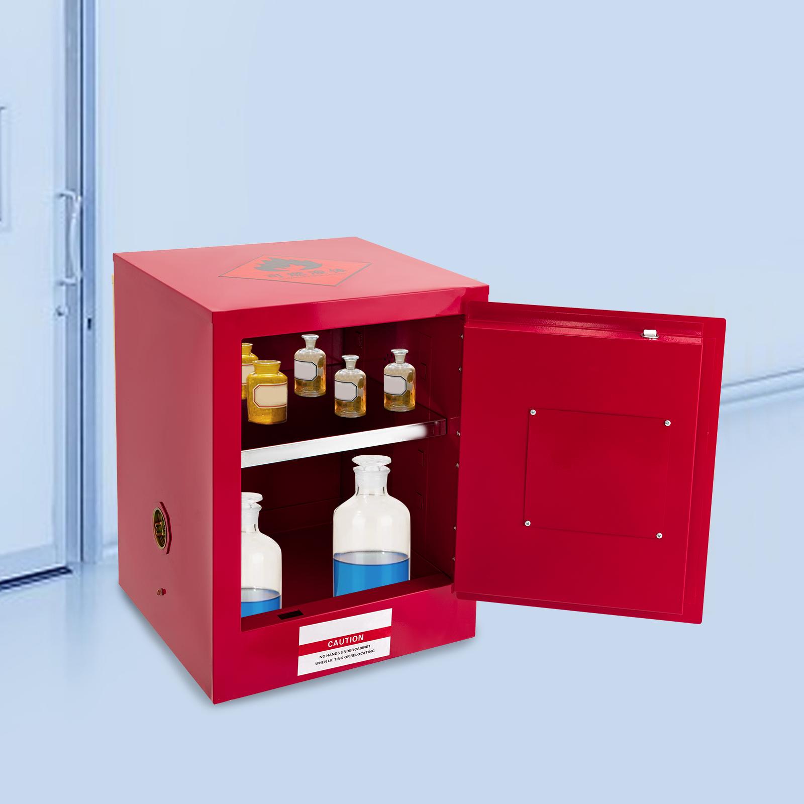 4 Gal Red Fireproof Safety Storage Cabinet, for Flammable Liquids, Secure Locking Design, 43x43x56cm Compact Size, Workshop Use