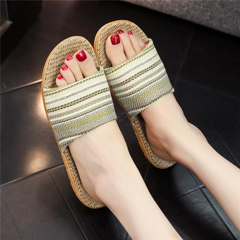 Home Linen Slippers Printed Cute Fashion Non-slip Breathable Fashion Versatile EVA Thick Bottom Couple Hemp Slippers
