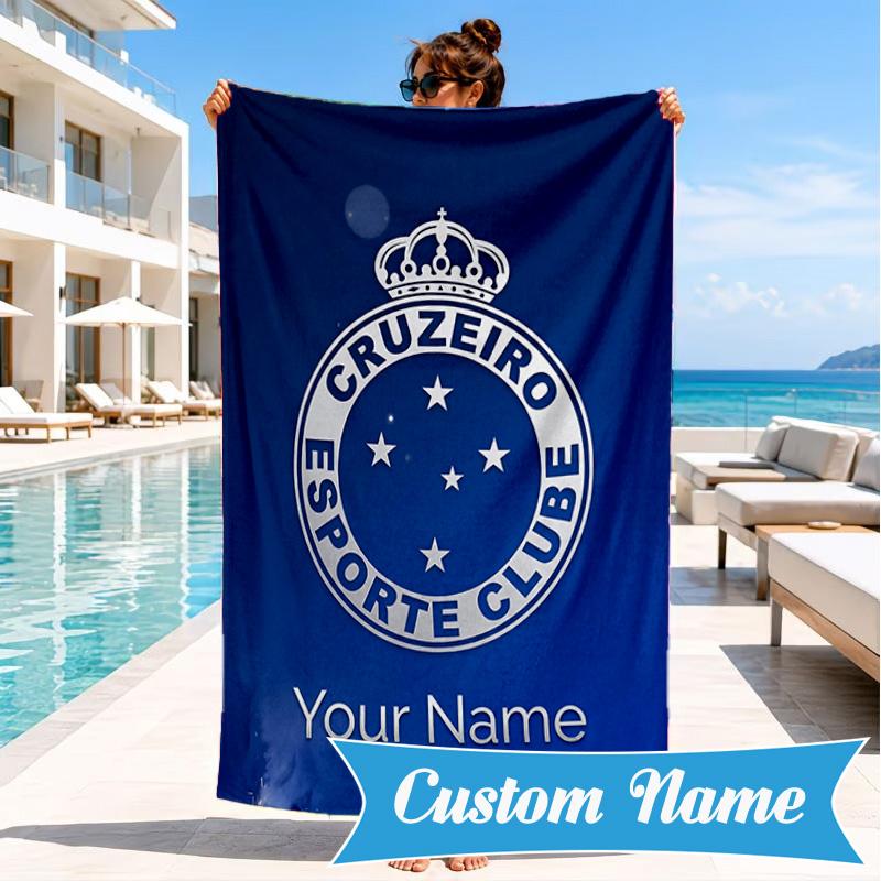 Custom Name Cruzeiro Esporte Club Crest Personalized Microfiber Beach Towel, Quick-Dry, Ideal for Summer Travel, Beach Essential, Swimming