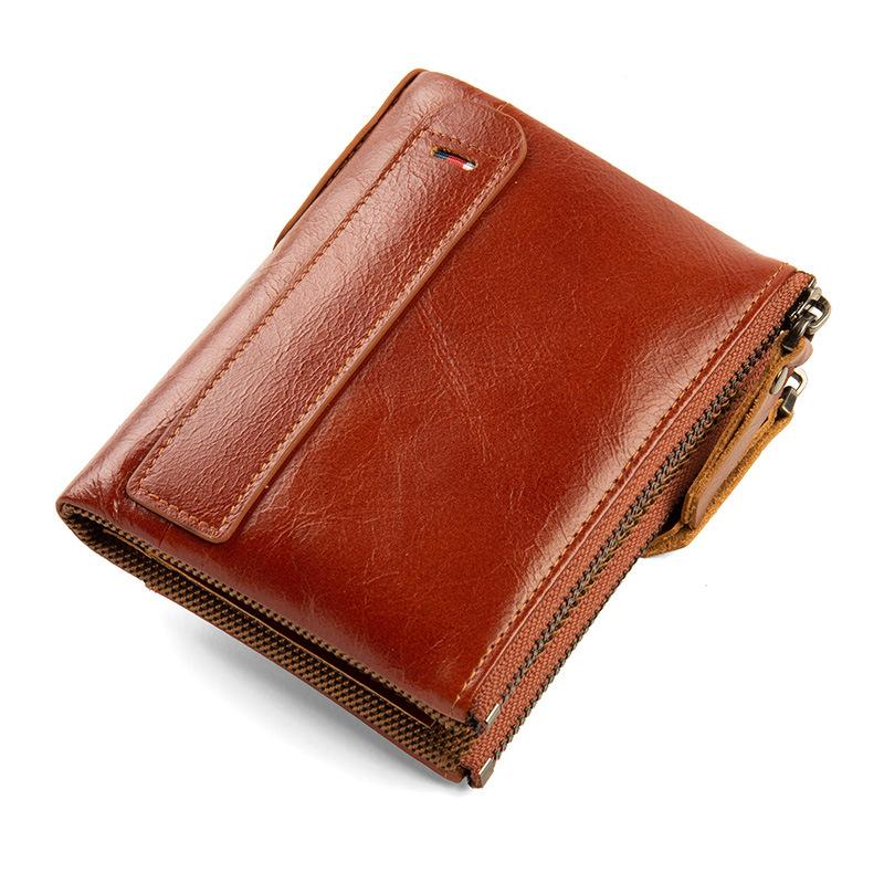 

Винтажный кошелек из вощеной натуральной кожи с блокировкой RFID – многофункциональный, большой емкости, складной, с двойным карманом на молнии для монет и зажимом для денег