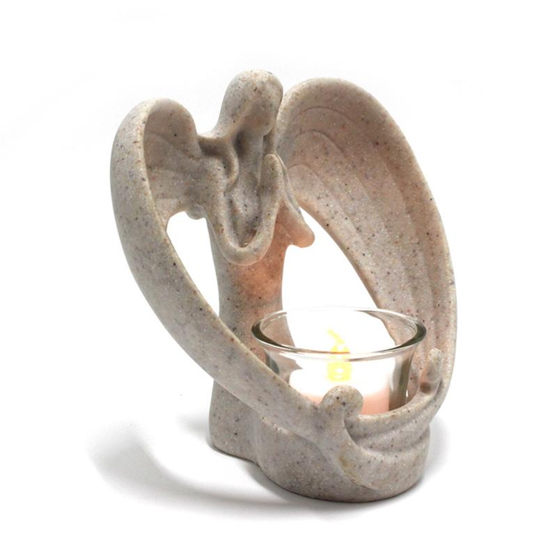 Resin Angel Candle Holder With Glass Cup Imitation Stone Craft For Church Decoration And Elegant Home Interior Accessories