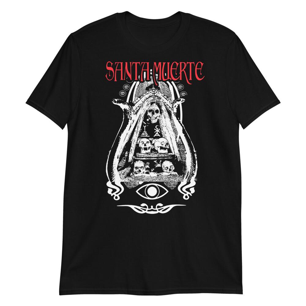 Santa Muerte skulls and eye graphic T-shirt