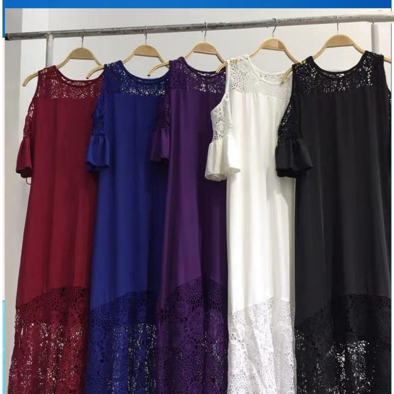 Modna Elegancka Sukienka Letnia z Koronki z Krótkim Rękawem Dekolt O Odkryte Ramiona Dopasowana Damska Sukienka A-line na Imprezę Do Biura Casualowa Prosta Luźna Odzież