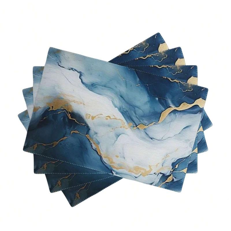 4pcs Marble Table Placemats Washable Marble Style Table Mats Wipe-Clean And Easy To Clean Suitable For Home Kitchen Decor