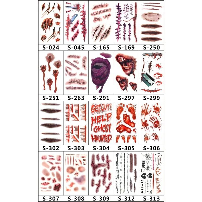 

3D шрам дизайн небольшой узор наклейка Хэллоуин водонепроницаемая временная татуировка боди-арт мужчина женщина ребенок поддельные