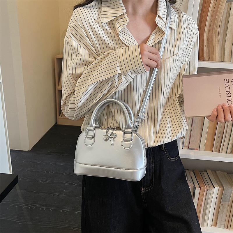 Glossy PU Handbag Women Fashion Mini Shoulder Bag Classic Oval Shape Crossbody Tote Bag