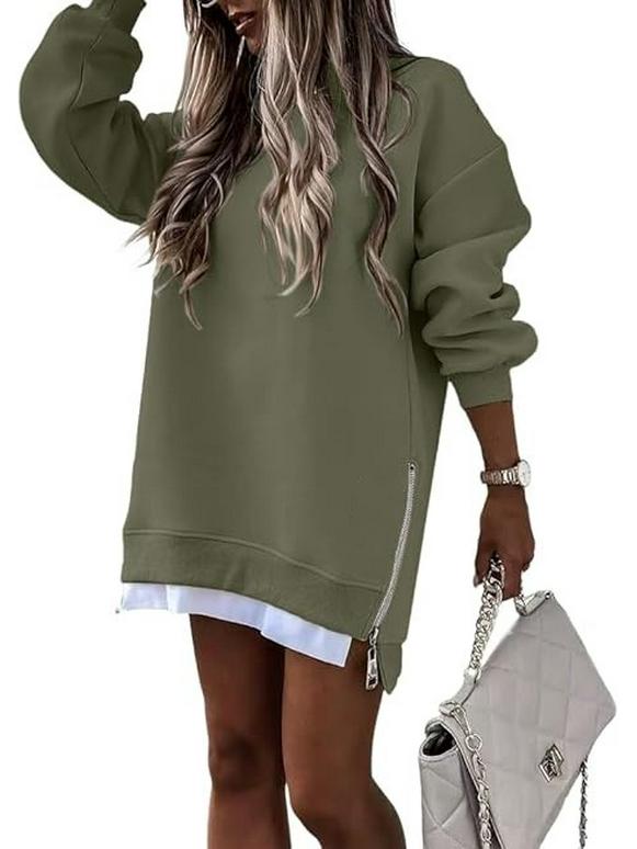 

2024 Women s Autumn/Winter Patchwork Side Zipper Pullover Sweatshirt L зелений