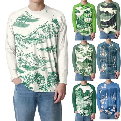 Men's Fashion Printed Raglan Long Sleeve Sports Top