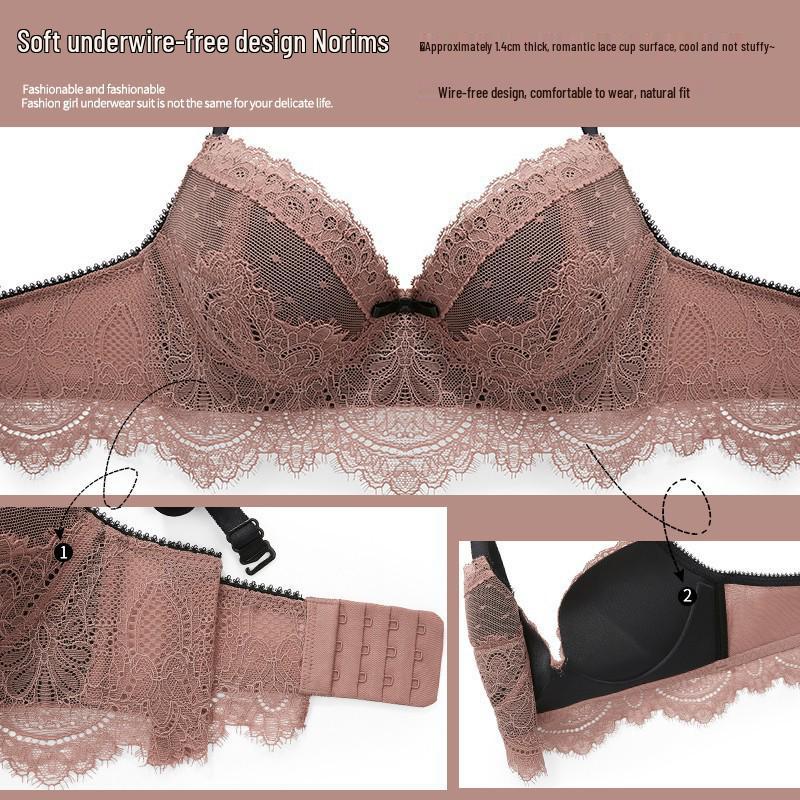 Flat Chest Push-Up Bra Set for Women: Wirefree, Adjustable, Side Support, Anti-Sagging, Sexy Design.