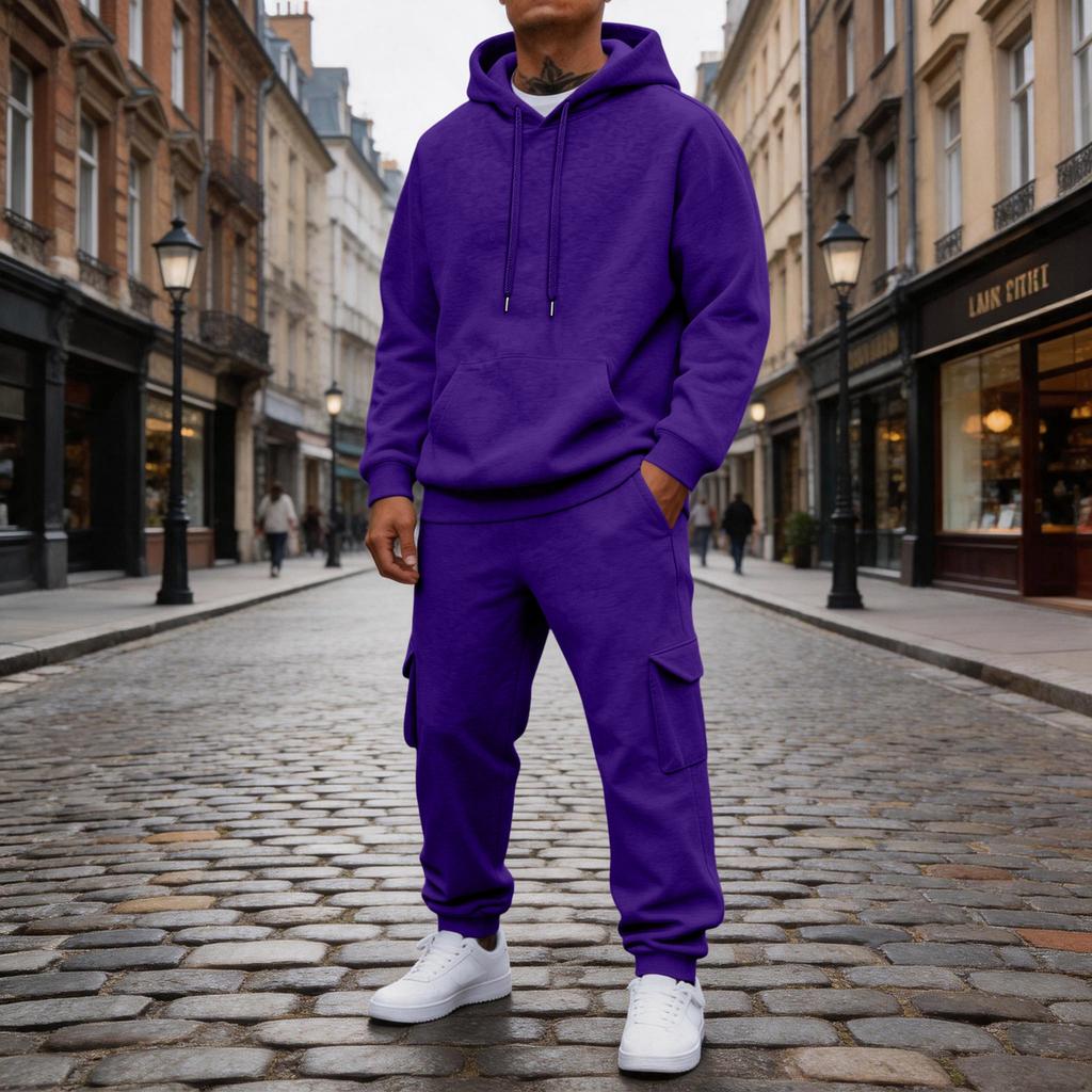 Men's 2 Piece Casual Outfit Set with Sweatshirt and Elastic Waist Cargo Jogger Pants for Outdoor Sports