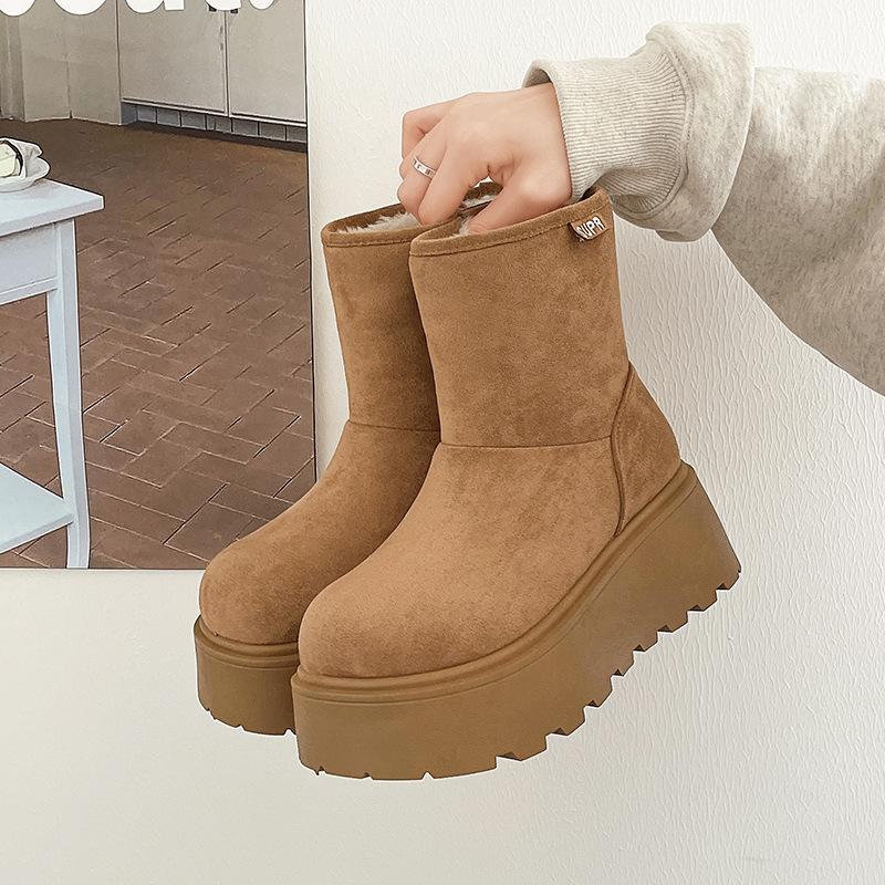 Herfst en winter Maillard nieuwe dikke zool verhogende sneeuwlaarzen dames ster suède antislip katoenen schoenen