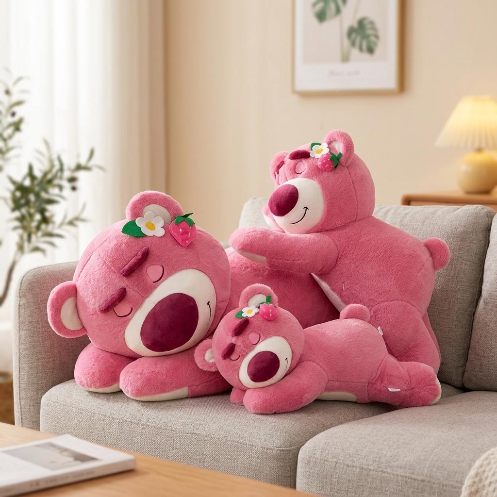 New Style Lying-Down Strawberry Hugging Bear Plush Toy Doll Stuffed Animal Super Soft Velboa PP Cotton Unisex Valentine's Day
