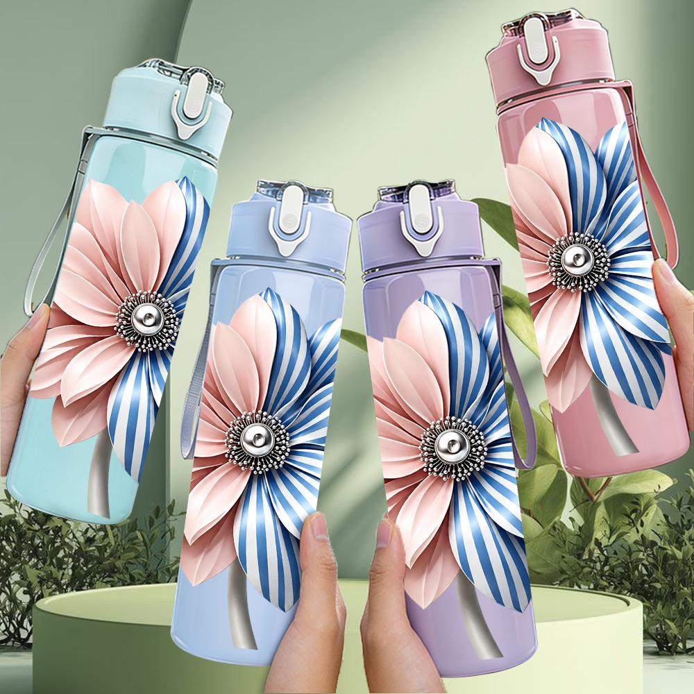 1PC Blue Spotted Flower Graphic,750ml Color Plastic Sports Water Bottle,Leakproof Flip Straw Lid,Suitable for Sports Office Home Use