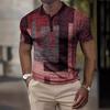 Summer Lapel 3D Geometric Pattern Print Top Fashionable Casual Button Short Sleeved Men's Polo T-shirts