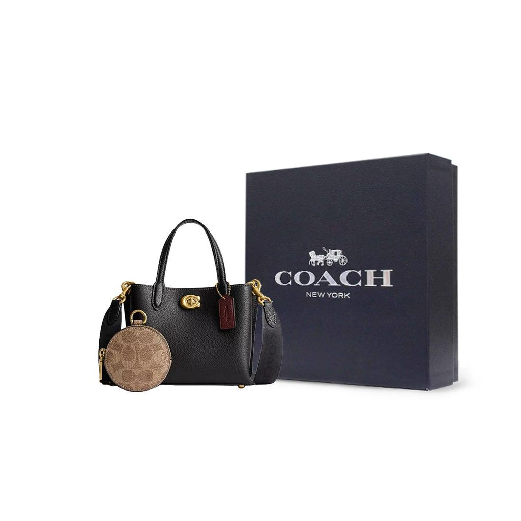 Coach Willow 18 Brand Logo Detachable Shoulder Strap Pebbled Leather Tote Bag Shopping Bag Shoulder Crossbody Handbag Small Women tote CW549-B4M2