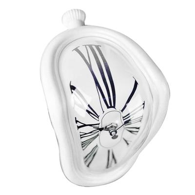 Schmelzende Uhr, Kunststoff, Retro, dekorative galvanisierte Metallfarbe, Schreibtisch-Tischuhr für Büro, Weiß