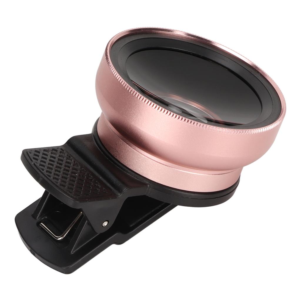 Phone Lens 2 In 1 HD Professional Universal Clip 0.45X Wide Angle 12.5X Macro Lens for Cellphone Tablet Rose Gold