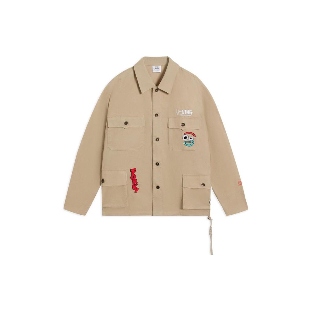 Li-Ning X Disney Skateboard Series Logo Embroidered Turn-Down Collar Single-Breasted Jacket Men Jacket Khaki AFDS457-2