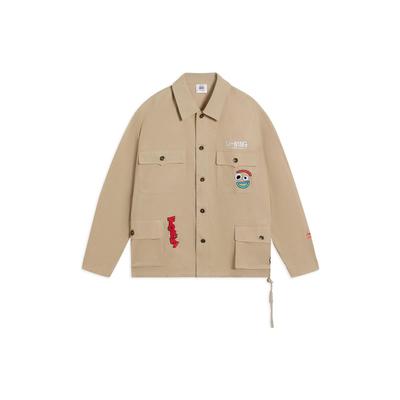 X Disney Skateboard Series Logo Embroidered Turn-Down Collar Single-Breasted Jacket Men Jacket Khaki AFDS457-2