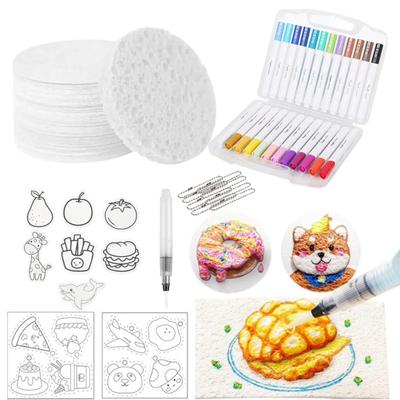 Magic Foam Texture Painting Kit DIY 3D Foam Painting Art Kit with Water Brush Pens Puffy Popcorn Drawing Canvas Sponge Craft Supplies