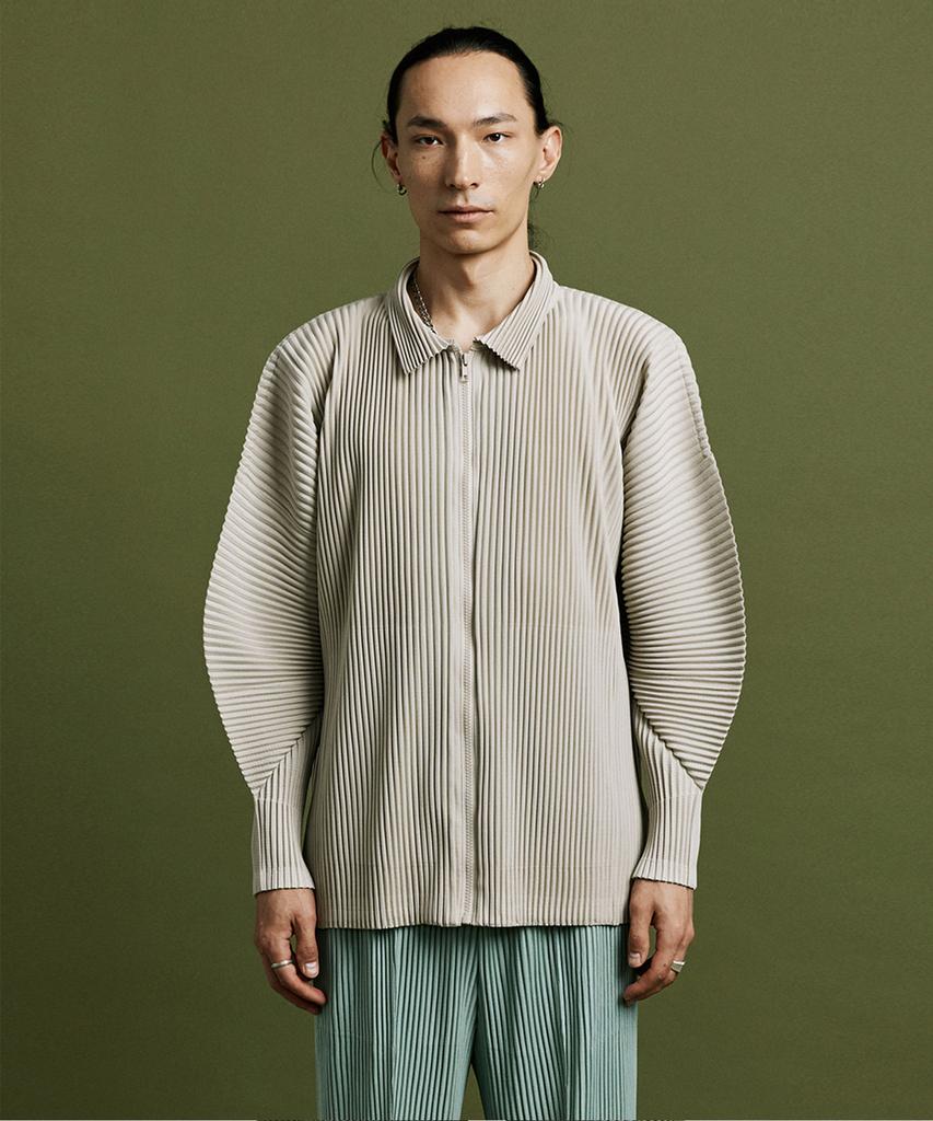 Akept Ps06X Pleated Collar Zip-Up Long Sleeve Jumper [Light Beige]