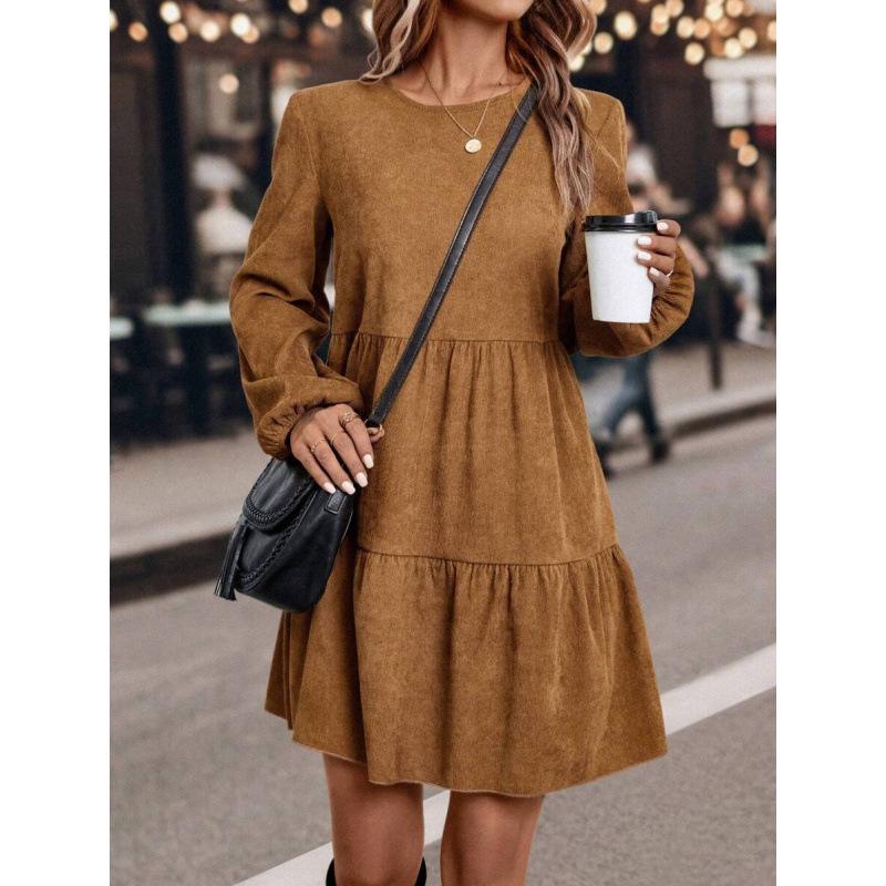 

Plus Size Women s Corduroy Loose Hem Dress - European & American Style X-Large верблюд