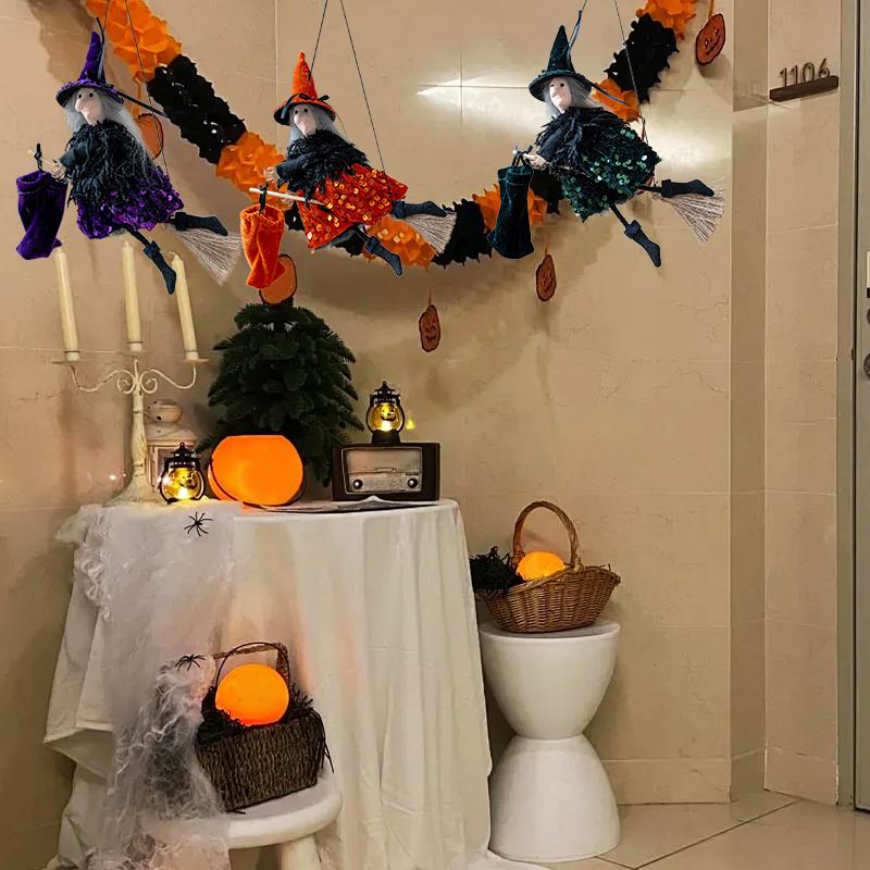 Halloween Multiple Colors Ornaments Hanging Background Wall Polyester Home Garden Sequin Unique Artificial Witch Handmade 3 Styles