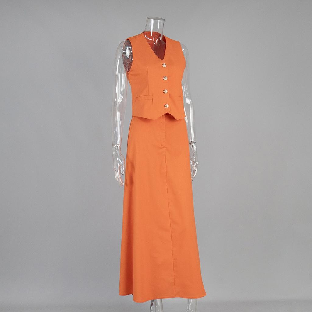 Women's  Summer Cotton Linen Vest Maxi Skirt Two Piece Set Casual Outfit, European American Style Casual Matching Suit