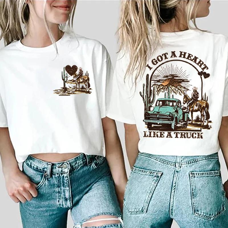 Unisex Tshirts I Got A Heart Like A Truck Front and Back Shirt Cowboy Tshirts Western Rodeo Desert T Shirts for Unisex Clothing