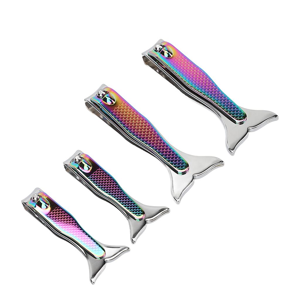 4pcs Fishtail Nail Clipper Set Stainless Steel Electroplated Accurate Cutting Long Handle Portable