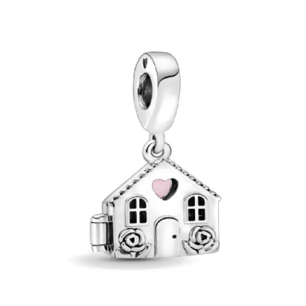 New 925 Silver Family Tree House Charm Pendant with Stars Moon for DIY Bracelet Jewelry Accessories