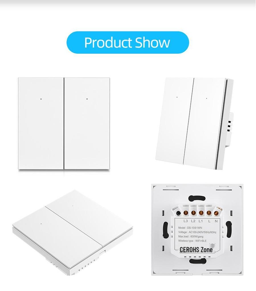 WiFi Bluetooth Dual-Mode Smart Switch with Neutral Wire, Voice Control Compatible with Alexa & Google Home