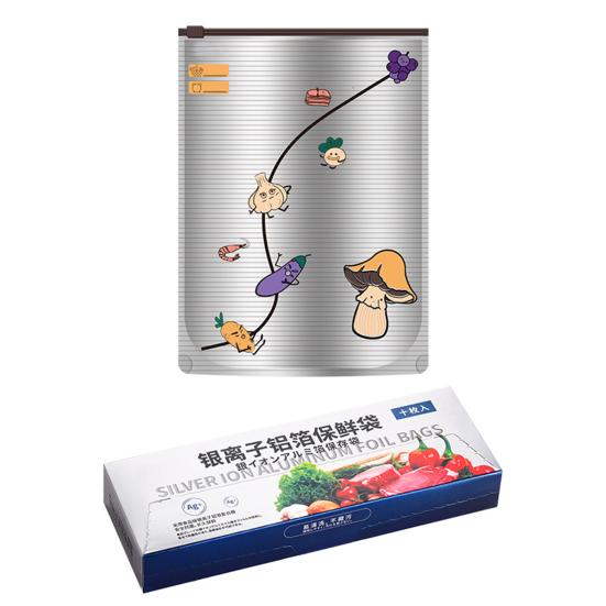 10Pcs Aluminum Foil Sealable Bags Resealable Stand Up Freezer Bags Reusable Vacuum Zipper Pouches with Label for Vegetable Fruit Meat