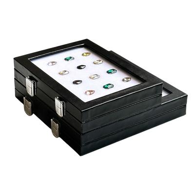 Elegant Diamond Storage Box PU Leather Jewelry Box with Glass Window for Collectibles and Rhinestone Display