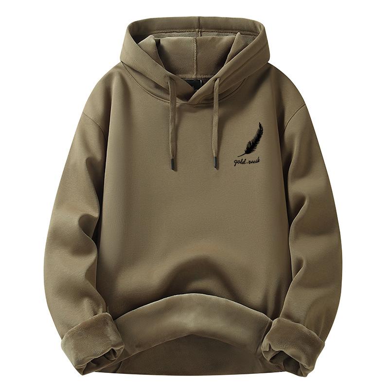 Padded Hooded Sweater Men's Autumn and Winter New Cotton Loose Feather Print Fashion Jacket